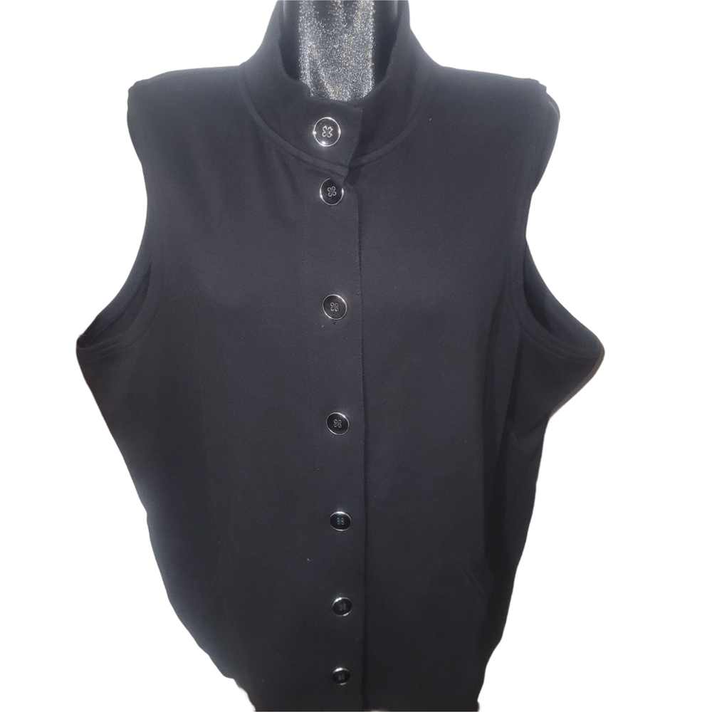 Liz Claiborne Black Button Up Mock Neck Sleeveless Sweater Vest Size 3X